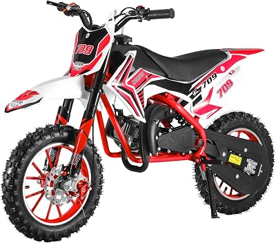 Dirt Rocket Gas-Powered Dirt Bike,49cc 2-Stroke Motocross Dirt Bike,Gas Powered Motorcycle,Off Road Trail Bike with Front Rear Disc Brakes, Racing Max Speed 30KMH for Adults & Kids Red