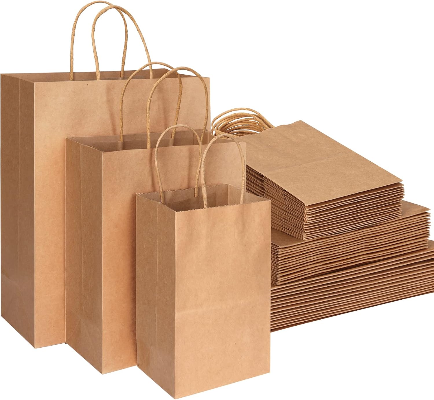 TOMNK 45pc Kraft Paper Gift Bags with Handles - 81012.6 Inch 3 Sizes, 15pc Each for Business & Party Use