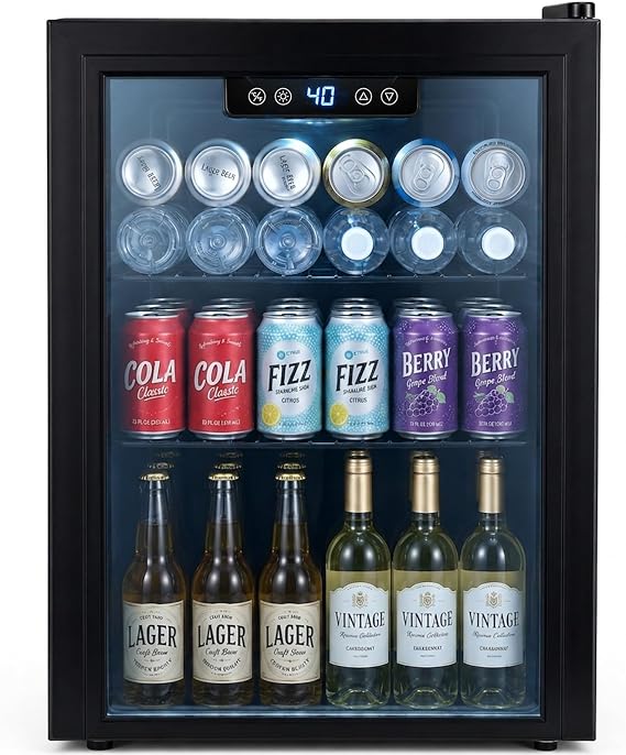 1.8 Cu.Ft Mini Fridge Glass Door, Beverage Refrigerator with Electronic Temperature Control, Compact Drink Fridge with Digital Display for Bedroom, Dorm, Office, Home, Parties (1.8 Cu.Ft)