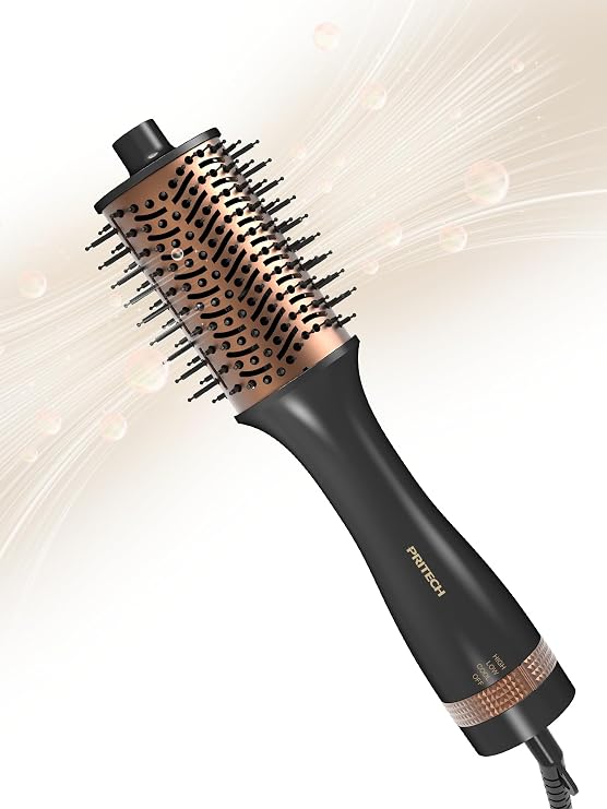 PRITECH One-Step Volumizer Blow Out Brush Dryer,1200W Ionic Daily Styling | 4-in-1 Ionic Hot Air Styler,Fast Drying,Ceramic Anti-Frizz Professional Blowout Brush for Women,All Hair Types,Black Gold