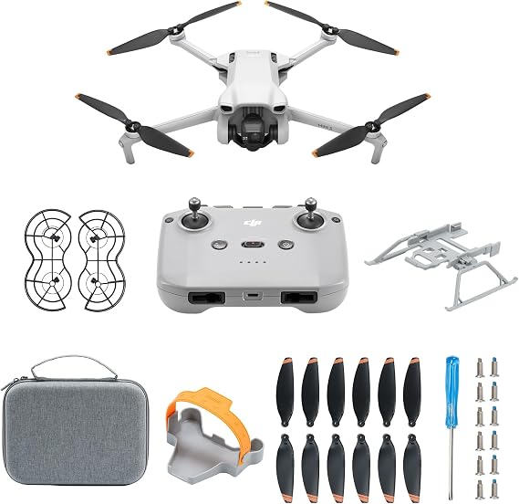 DJI Mini 3, Drones with Camera for Adults 4K, 38-min Flight Time, up to 32800ft (10km) Video Transmission,Propellers Holder, Carrying Case, Landing Gear, Propellers Guard, Backup Propeller Blade