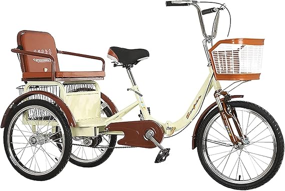 Adult Tricycle - 3 Wheel Bikes for Adults Shopping Tricycle for Elderly Adults 3 Wheel Bikes 20 Inch 1 Speed Adult Trikes Bicycles with Large Basket for Recreation Shopping Exercise City Bike