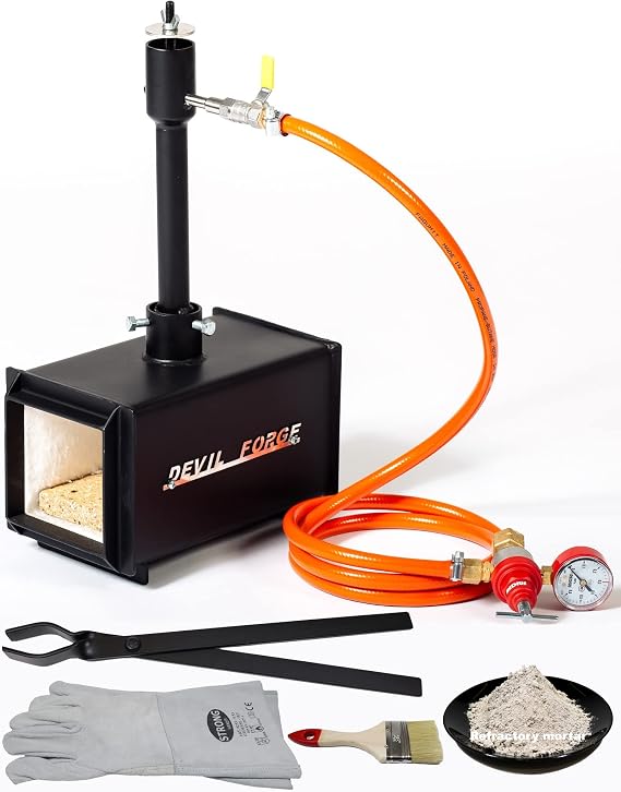 DEVIL-FORGE Gas Propane Forge DFPROF1, 1 Burner DFP (80.000 BTU), Gas Ball Valve, Air Choke, Knife Making, Blacksmith, Farrier, 2500F / 1370C