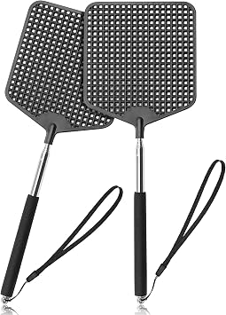 HDAJY Telescopic Fly Swatters 2 Pack, Premium Plastic Flyswatter, Fly Swatter Heavy Duty for Indoor, Outdoor, Classroom, Stainless Steel Handle(Black)