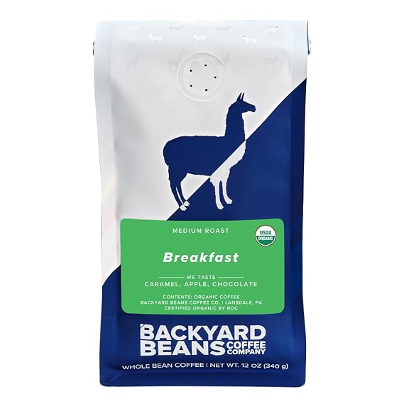 Backyard Beans Coffee Breakfast Blend, Organic, Medium Roast, Whole Bean Coffee, 12oz