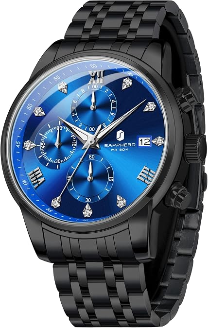 SAPPHERO Mens Watch for Men Quartz Waterproof 50M Date Luminous Chronograph
