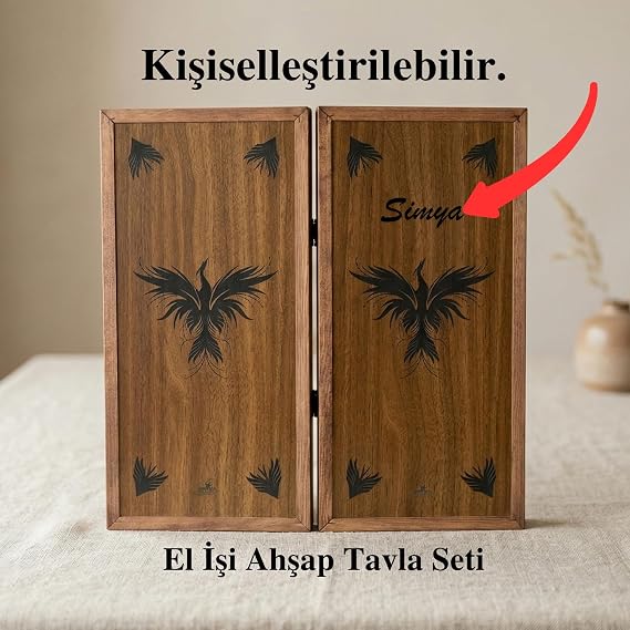 Simya Figür Premium Anka Kuşu Şimşir Ahşap Pullu Ceviz Kaplama Tavla