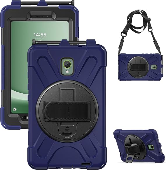 Compatible with Samsung Galaxy Tab Active 3 8.0 Case 2020 (T570/T575/T577) Heavy Duty Shockproof Rugged Protective Cover with Kickstand, Shoulder Strap, Handle & Anti-Slip Grip (Navy blue)