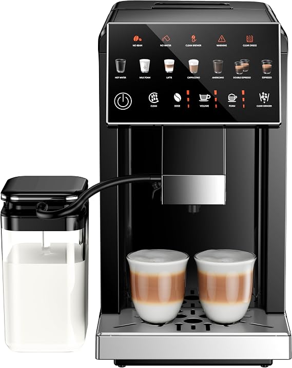 Automatic Espresso Machine, 20 Bar Coffee Maker with Grinder Built in Milk Frother, 15-Grind Settings Fully Automatic Espresso Machine with Touch Screen, Auto Self-Cleaning for Cappuccino & Latte | 20 Bar Coffee Maker, 15 Grind Settings, Touch Screen, Auto Self-Cleaning for Personalized Cappuccino and Latte