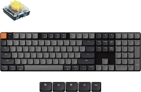 Keychron K5 QMK Ultra-Slim Full Size Layout Wireless Mechanical Gaming Keyboard, 104 Keys with Banana Switch, White LED Backlight Rechargeable Wired Bluetooth Keyboard for Mac/Windows, Version 2