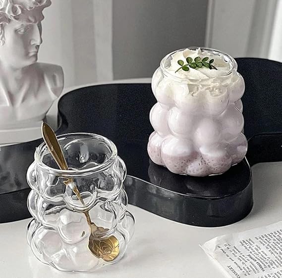 Orret Home 2 Adet 300 ml Üzüm Desenli Borosilikat Bardak, Termisil, Bulut Desenli, Isıya Dayanıklı, Şık ve Fonksiyonel İçecek Bardakları (Kulpsuz)