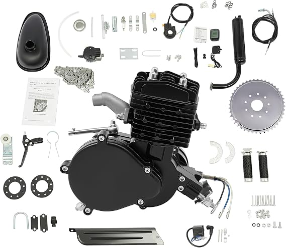 80cc Bicycle Engine Kit, 2 Stroke Petrol Bikes Motor Single Cylinder Air-Cooled Engine, Bicycle Gasoline Engine Motor Kit, 5500RPM CDI Ignition Motorized Bicycle Engine Kit Fit for 26-28" Bikes Black