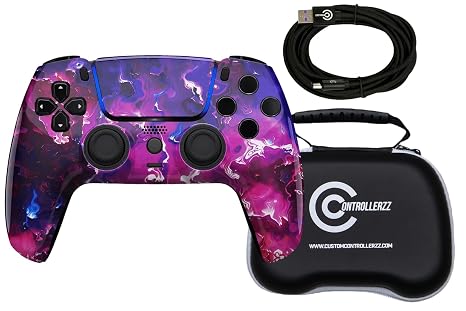 Custom Controllerzz Purple Magma Controller Bundle Includes Purple Magma Custom Wireless Controller for PS5, PC & Braided USB-C Cable & Universal Protective Case