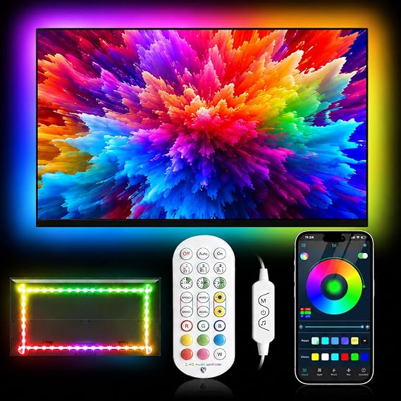 Daymeet LED Lights for TV, 9.8FT RGB TV LED Backlight for 32-43 inch TVs, USB Strip Lights Behind TV, Color Changing Sync with Music, Bluetooth App Controlled Led Lights for Bedroom Gaming Home Decor
