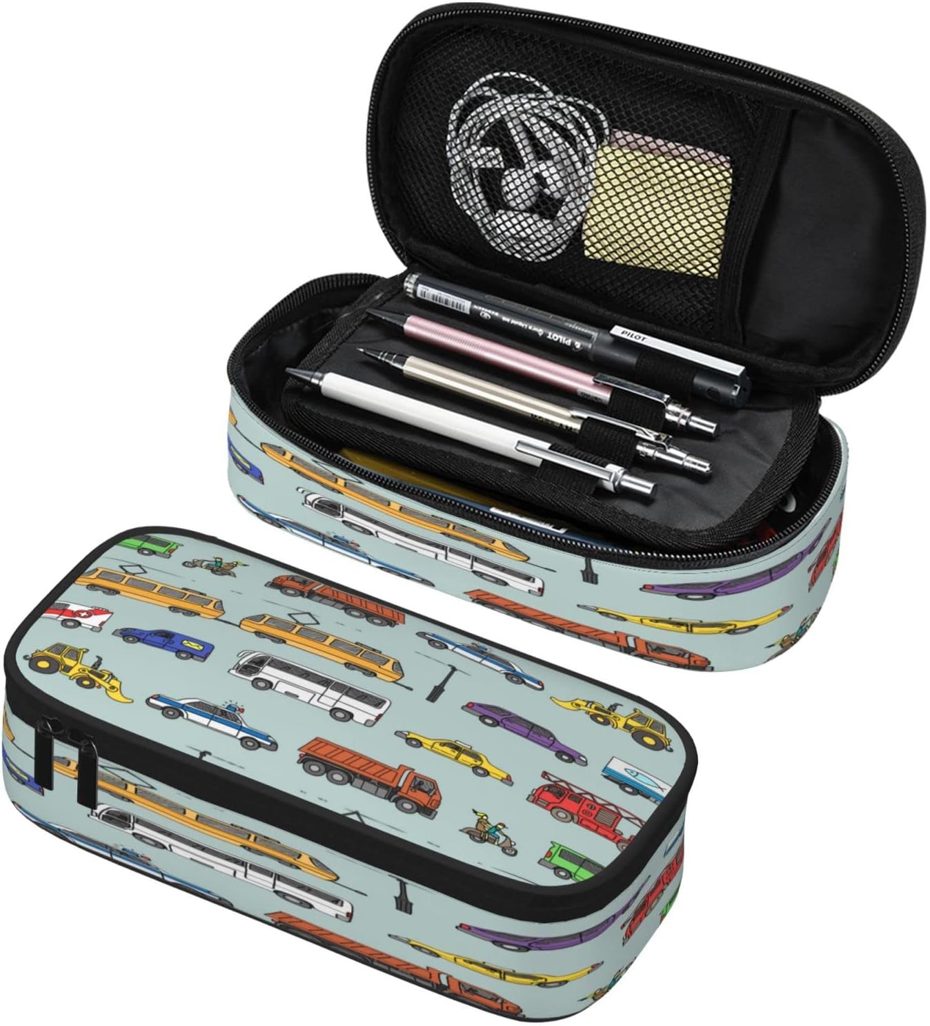 Large Capacity Pencil Case Organizer Colorful Cars Trunk Zipper Pencil Pouch Bag For Girls Boys Teens Adults School Office Storage Bag Pencil Holder Students Stationery Bag Makeup Bag