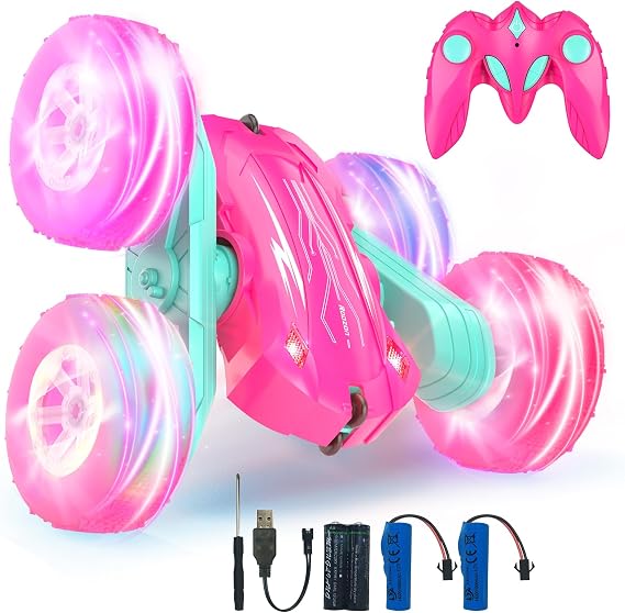 Rodzon 3300 Remote Control Car for Kids Toys 3 4 5 6 Years Old Girl,4X4 Crawlers Wheel Lights RC Car,Christmas Birthday Gift Boy Girls Age 3-12 Years,Pink