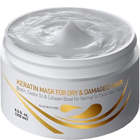 Vitamins Keratin Hair Mask for Very Dry Hair - Biotin Coconut Oil Castor Oil and Collagen Protein Hair Repair Mask Cream - Hair Treatment Mask for Thick Damaged Hair
