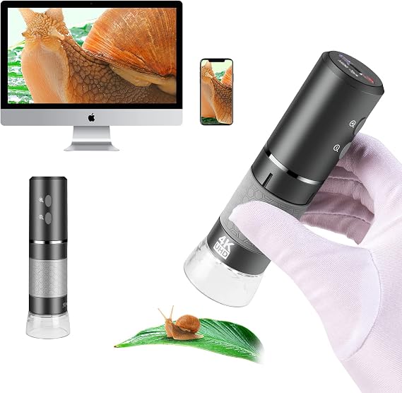 4K WiFi Digital Microscope Camera for iPhone Android Phone and Windows Mac PC 3840 x 2160P Wireless Handheld Microscope Portable Microscope for Adults and Children Grey