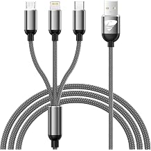 Multi Charger Cable, 3 in 1 Fast Charging Cable [1.2M] 3A Nylon Braided Multiple Charger Cable with Micro USB Type C Lightning Connector for iPhone 17 16 15 14, Samsung, Huawei, Nexus, LG, Nokia, Sony