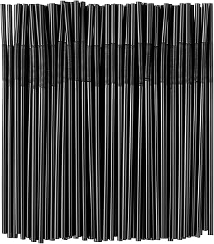 300 Pcs Black Flexible Plastic Straws, BPA-Free Disposable Bendy Straws, 10.2" Long and 0.23'' Diameter