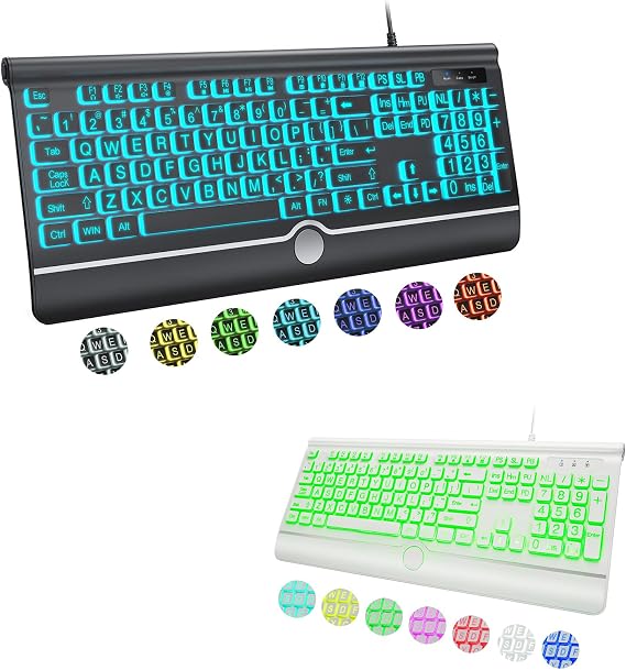 KOPJIPPOM Large Print Computer Keyboard - Balck + White