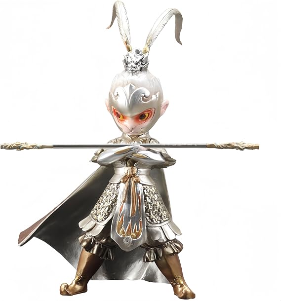 Monkey King Statue Sun Wukong Figure Chinese Mythological feng Shui Figures Home Decor Desktop Ornament Perfect Collecting (Silver)