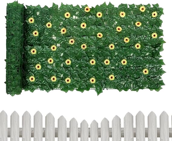 Privacy Fence Screen with Sunflower Decorative Backdrop | 1x3m Outdoor Ivy Privacy Fence Barrier for Indoor Outdoor Yard Pathway Patio Wall Porch Pool Home Bedroom