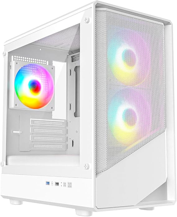 CiT Level 5 White Gaming PC Case – Micro-ATX Computer Case - Mesh Front & Tempered Glass Side Panels - 3 x 120mm ARGB Fans and 6-Port PWM Fan Hub Included - AIO Support - USB 3.0, USB 2.0 - Audio/Mic