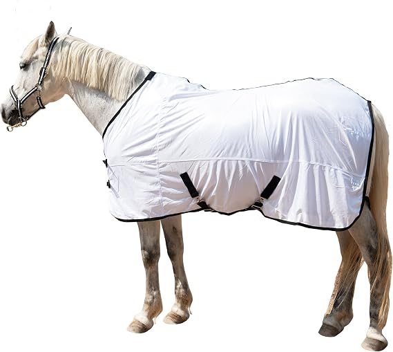 Horse Fly Sheet Lining, Breathable Mesh Horse Sheets, Equine Summer Sheets UV Protection, Bug Mosquito FlySheet for Stable, Pasture, Barn - Standard Neck - White 81"