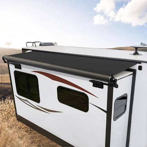 YESCAMP Slide Topper Awning Upgraded Slide Out Awning Kit Cover Assembly,Thickened Tube Slide Out Protection for RVs,Campers,Travel Trailers,and Motorhomes,Black,12'6''(12'1''Fabric)