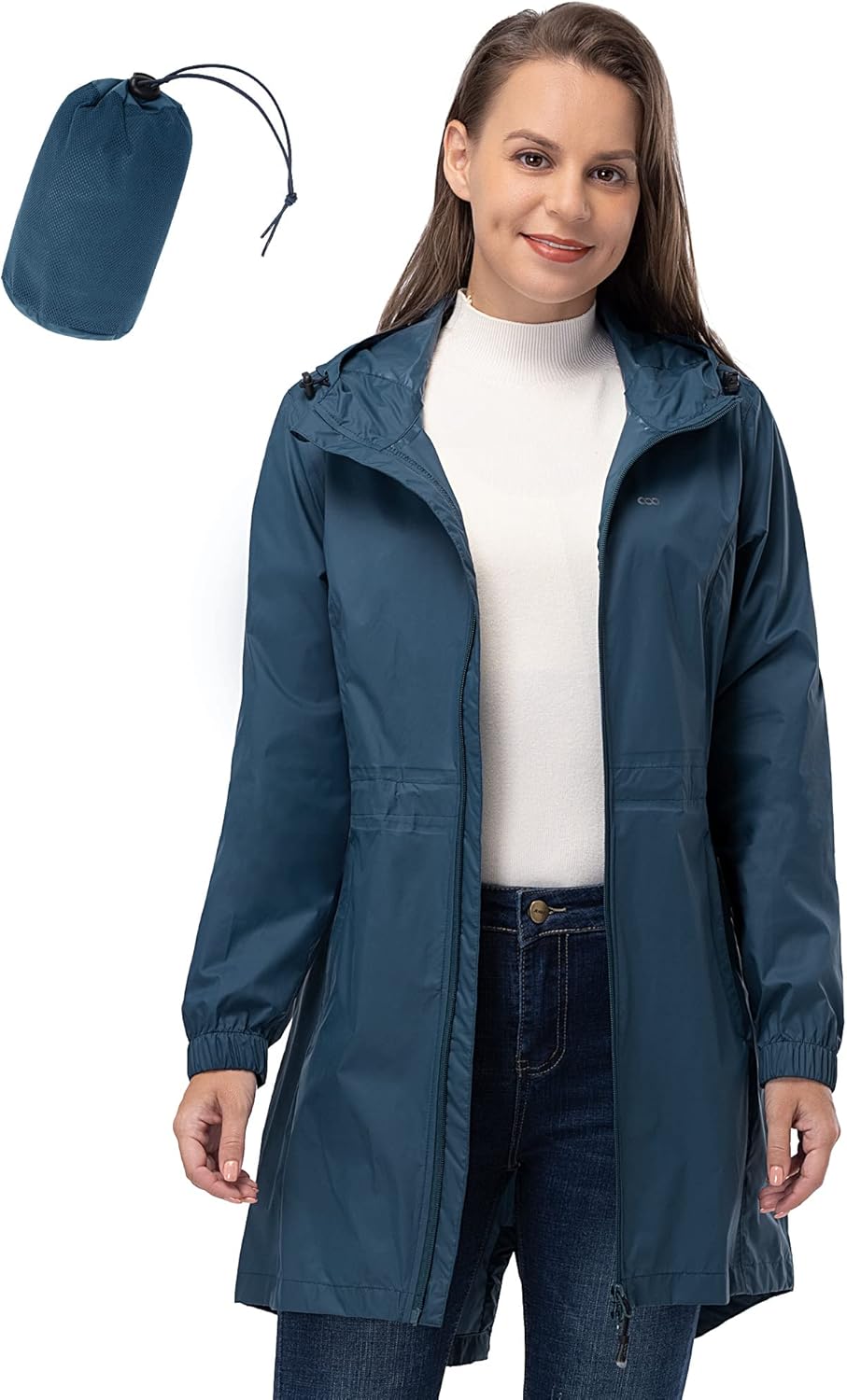 33000ft women thin waterproof foldable raincoat rain jacket with hood light breathable travel rain poncho long windbreaker jacket for women