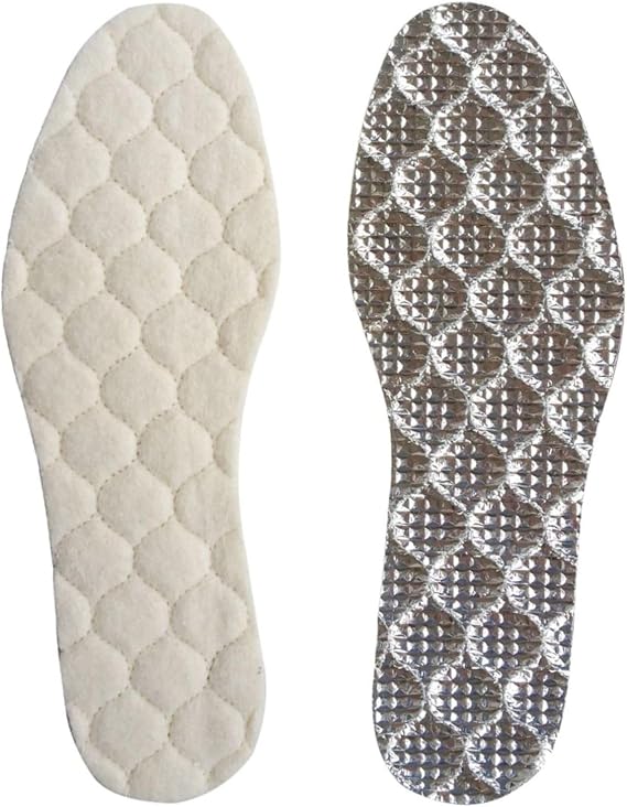 Foottab Wool Felt Thermal Shoe Sole, Aluminum Foil Backed Thermal Insulated Shoe Sole, Easy to Size Between 33-46