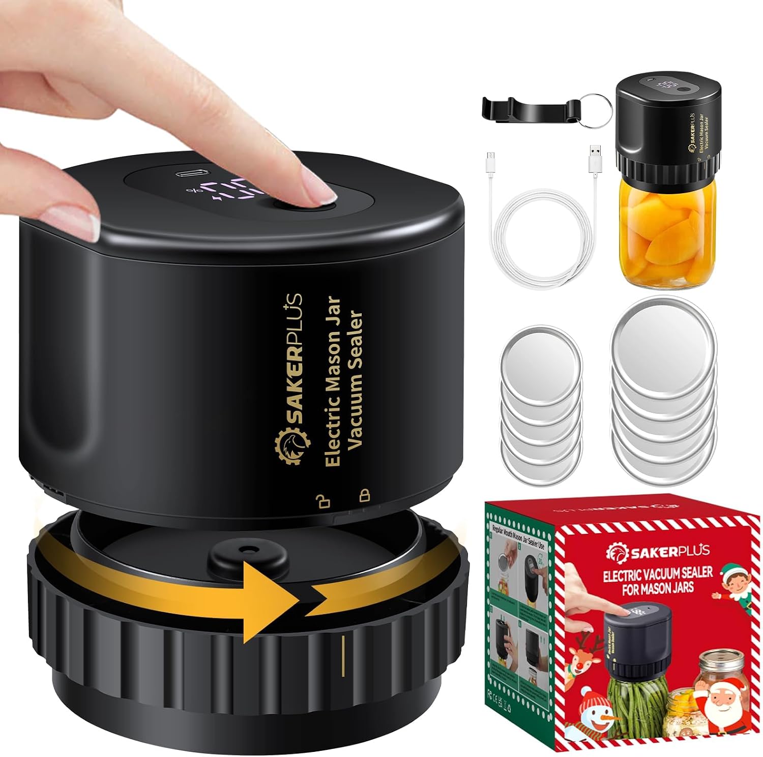 Electric Vacuum Sealer for Mason Jars,Mason Jar Vacuum Sealer for Wide Mouth and Regular Mouth Mason Jars,Type-C Charging and LED Display for Food Vacuum Storage and Sealing Preservation