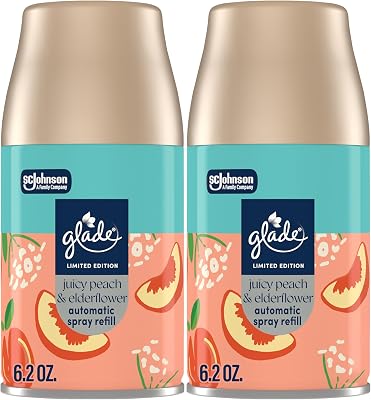 Glade Automatic Spray Refill, Juicy Peach & Elderflower, Scented Air Freshener for Home and Bathroom, 6.2 Oz, 2 Count
