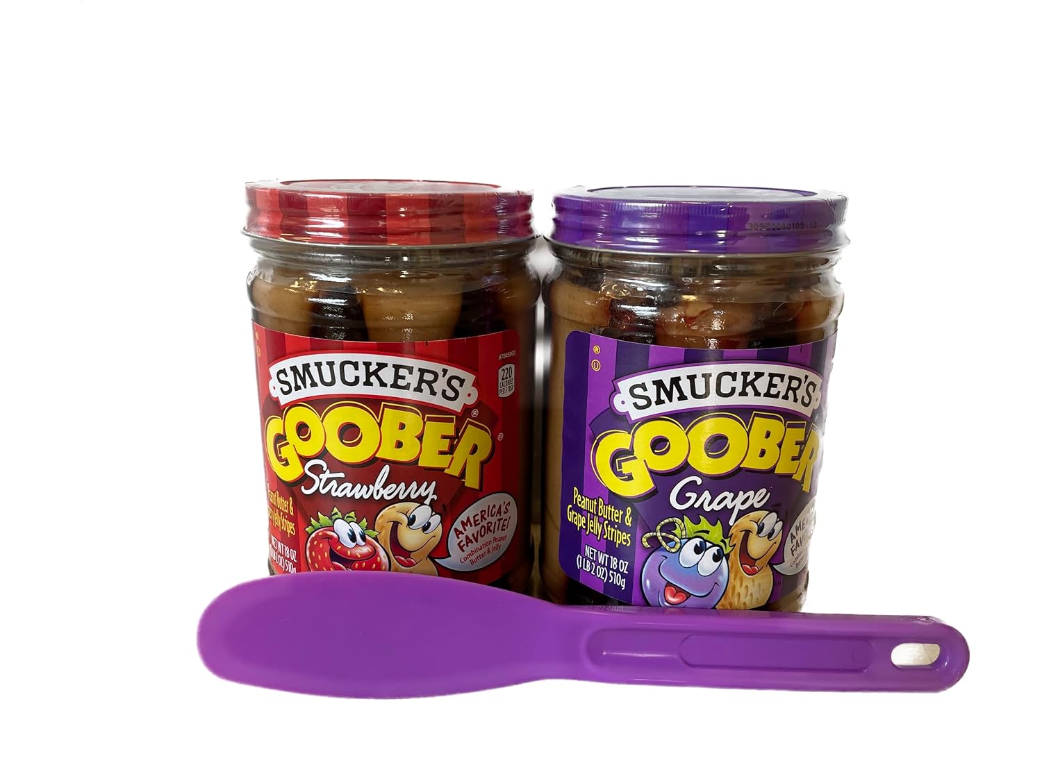 Smucker's Goober Grape and Strawberry Flavors Kosher Peanut Butter and Jelly Bundle 18 oz Each Jar Plus Sandwich Spreader