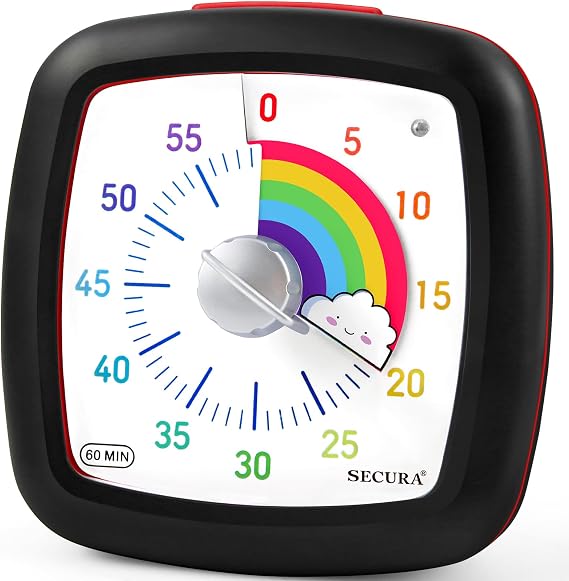 Secura 60-Minute Visual Timer, Silent Study Timer for Kids and Adults