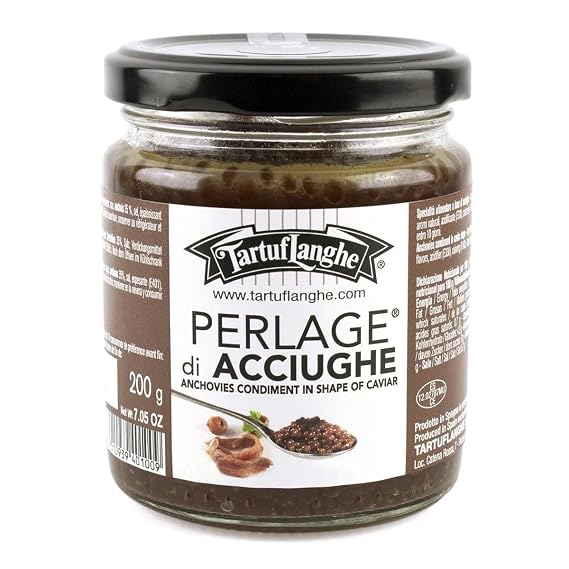 TartufLanghe - Anchovies Perlage Pearls - Anchovies Caviar - Gourmet Gift 200g Jar 7.05 oz