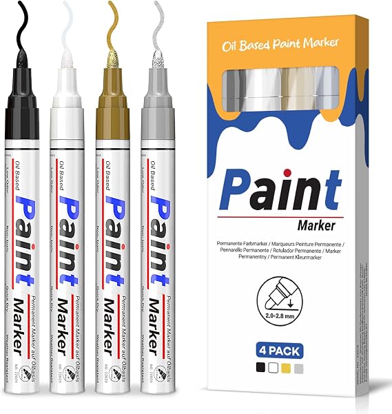 Paint Markers 4 Colors Oil Based Paint Pens Gold, Silver, Black & White Permanent Paint Marker Set for Metal, Wood, Glass, Rock, Fabric Waterproof Quick Dry, Easter Egg Decorating & DIY Crafts