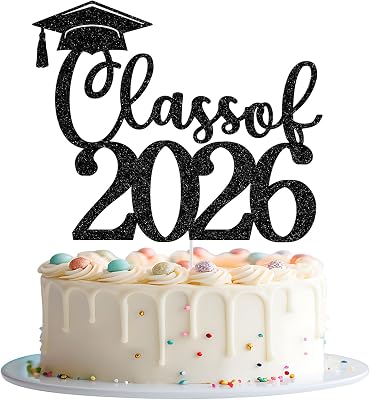 Class of 2026 Cake Topper, 2026 Graduation Cake Decor, Congrats Grad 2026 Graduate Party Supply, High School College Graduation Party Decorations Black Glitter