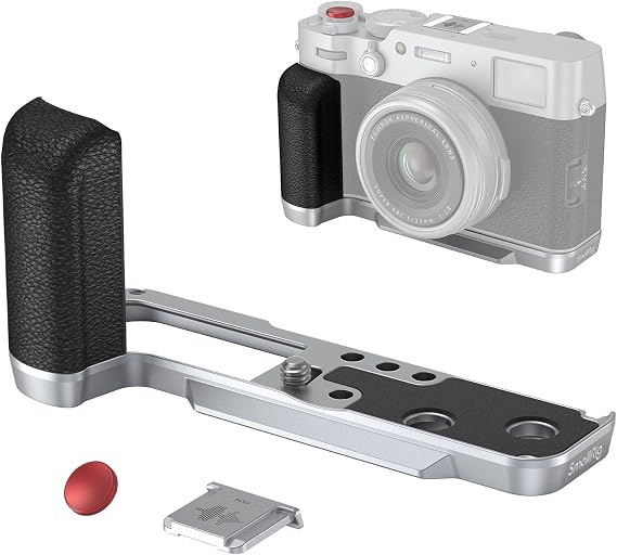 SmallRig X100VI / X100V Handgrip L-Shape Grip with Quick Release Plate for Arca, Lightweight Silicone Side Handle, Shutter Button and Hot Shoe Cover for FUJIFILM X100VI / X100V Cameras (Silver) - 4555