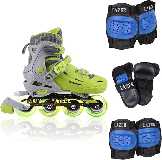 C SEVEN C7skates Adjustable Kids Inline Skates with Protective Pads (Flash, Size L)