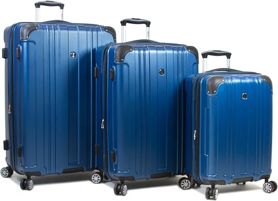 Dejuno Kingsley New Generation 3-Piece Hardside Spinner Luggage Set, Blue DJ-668-BLUE