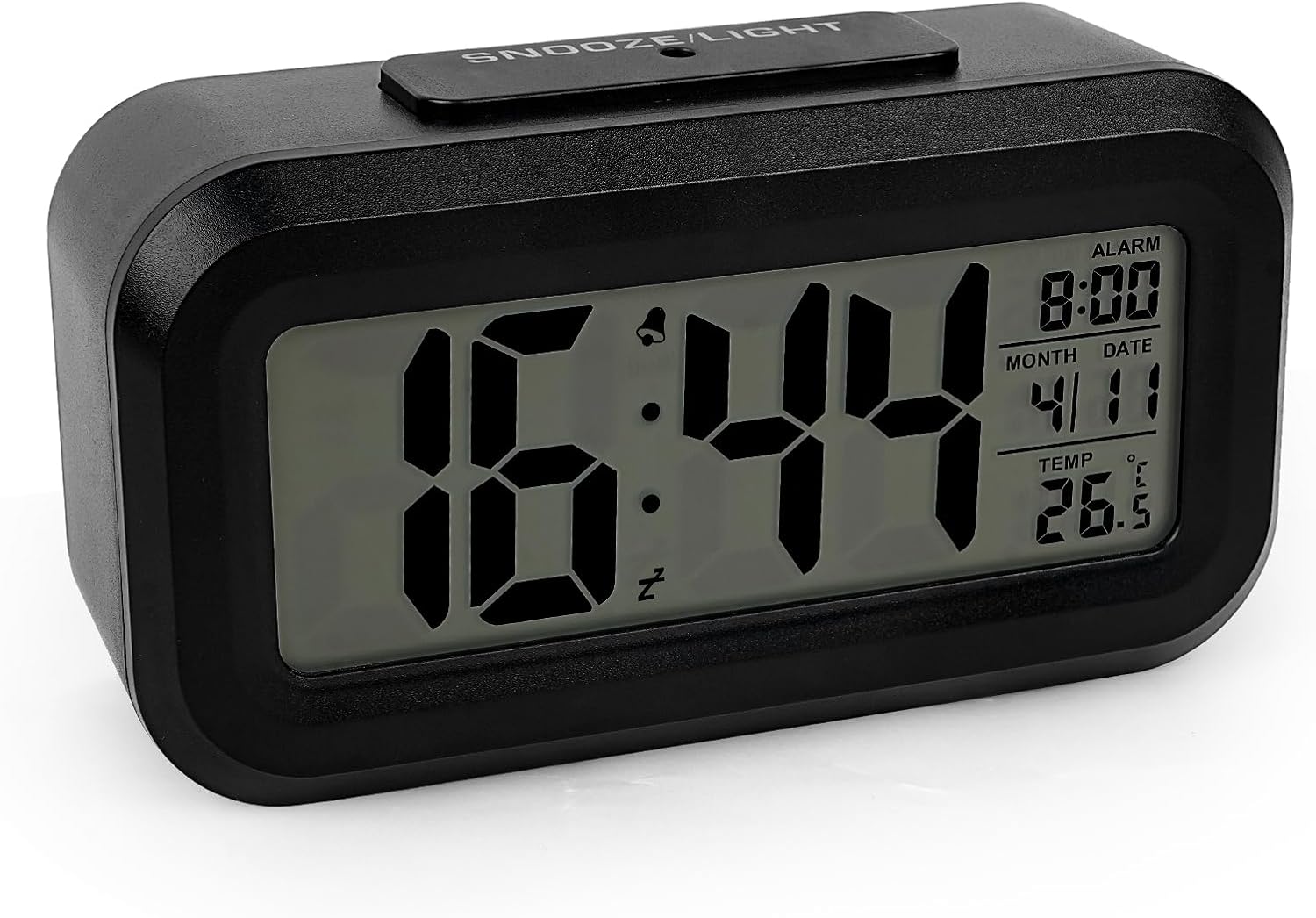 Digital Alarm Clock LED Display with Temperature Big LCD Digit Display Larger LCD Backlit Display Snooze Smart Brightness Sensor for Bedroom Home Office and TravelPlastic Black