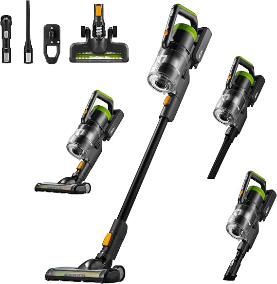 Eureka RapidClean Pro Lightweight Cordless Stick Vacuum, NEC285GR | 40-Min Runtime, 3 Power Modes, LED Headlights, Tangle-Free Brushroll, Swivel Steering, For Pet Hair, Hard Floors & Carpets