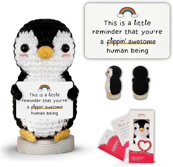 Gossby Positive Penguin Crochet - Inspirational Gift for Women, Men - Emotional Support, Birthday, Encouragement, Thinking of You, for Friend, Coworker, Boss - You're Flippin Awesome