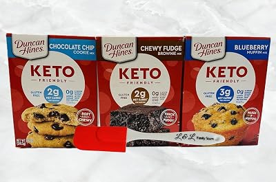 3 PCS Duncan Hines Keto Friendly Baking Mixes | Low Sugar Gluten Free Baking Mixes | Bundled with Bonus L&L Mini Spatula