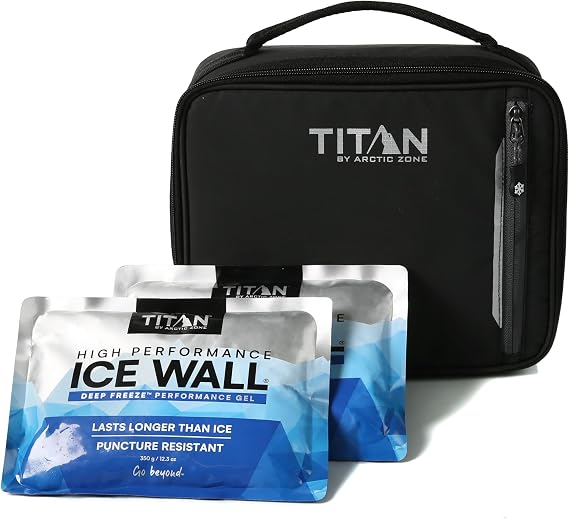 Titan Lunch Box, 2 Ice Packs, 6 Hours of Fridge Cold, Black Ice | Durable, insulated lunch bag with leak proof, easy clean lining, keeps food fridge cold up to 6 hours, for adults and kids