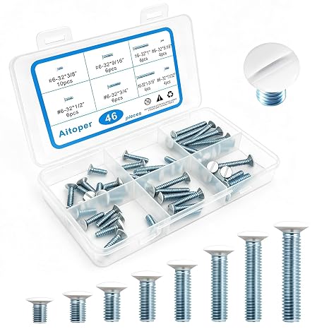 Wall Plate Screws Kit, 46 Pcs #6-32 Thread Outlet Screws for Switch Plate | 8 Lengths (5/16", 11/32", 3/8", 1/2", 9/16", 3/4", 1", 1-3/16") for Electrical Panel, Light Switch Covers & Receptacle Plates