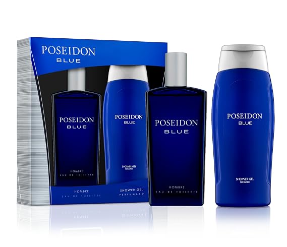 Instituto Espanol Poseidon Blue Mens Gift Set, Fresh Eau de Toilette Spray 3.4 fl oz and Shower Gel 8.45 fl oz, Invigorating Citrus Aromatic Fragrance, Made in Spain