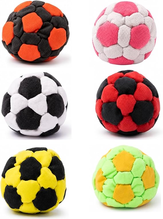 Handmade Crocheted Hackys Footbag Sacks, Footbag Sacks for Kick Ball, Assorted Foot Bag Crochet Hackys for Adults, Juggling Balls for Beginners, Party Games & Coordination Training (F-6PC)